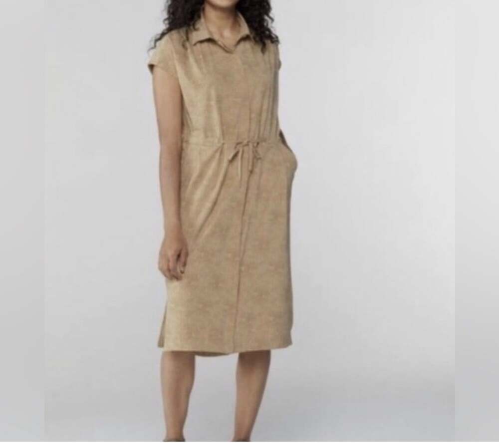 REI Cooperative Womens Sun Up Active Shirt Dress Midi Tan Geometric Size Large